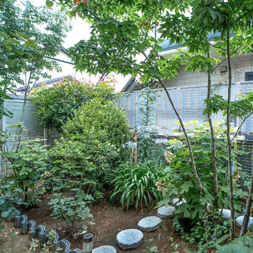 草花を楽しめる庭の散歩径